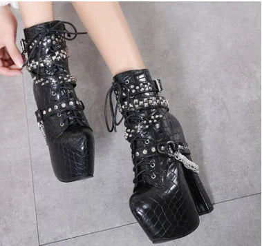 Women's Waterproof Studded Short Boots with Chunky Heels