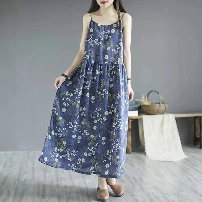 Artistic Floral Sleeveless Sling Dress for Women