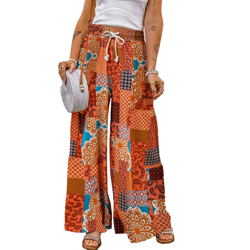 Women's Color block Paisley Wide Leg Pants - Trendy Attic Store01