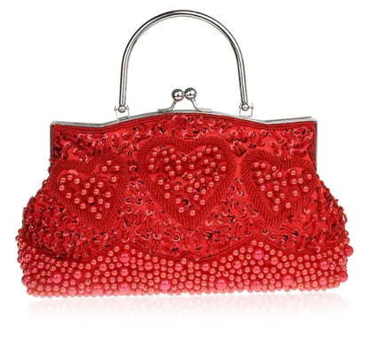 Gray Beaded Sequined Embroidery Shoulder Bag Clutch