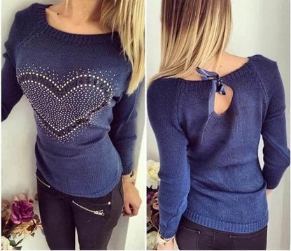 Casual Versatile Sweater for Women - Heart Knit Top
