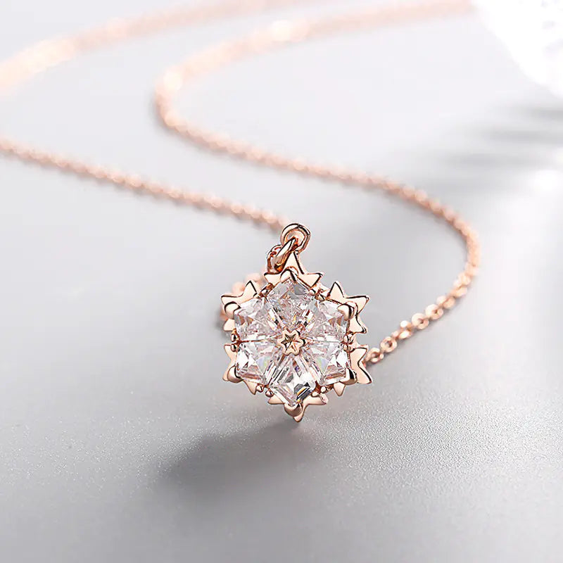 Snowflake Necklace with Silver and Diamond Pendant