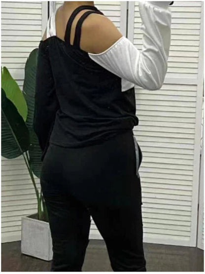 Color-Block Long-Sleeved Women's Casual T-Shirt