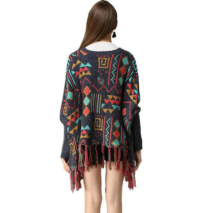 Plus Size Women's Batwing Sweater with Fringe Knit