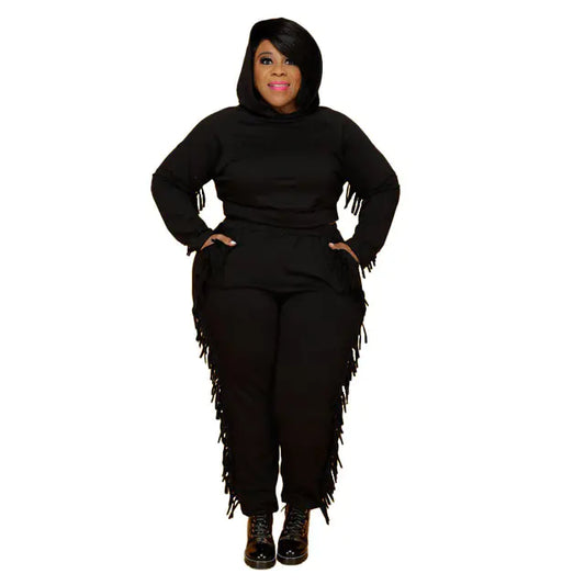 Plus Size Women's Fall Two Piece Set with Hoodie