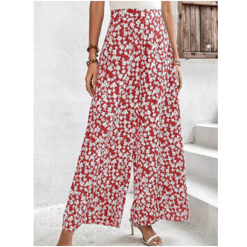 Plus Size Women's Ditsy Print High Rise Wide Leg Pants - Trendy Attic Store01
