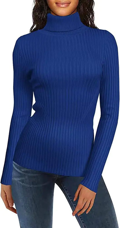 Fashionable Turtleneck Ribbed Sweater for Women