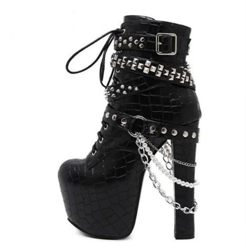 Women's Waterproof Studded Short Boots with Chunky Heels