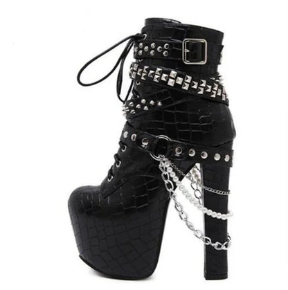 Women's Waterproof Studded Short Boots with Chunky Heels