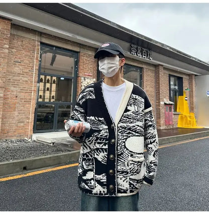 Men's Loose V-neck Cardigan Sweater