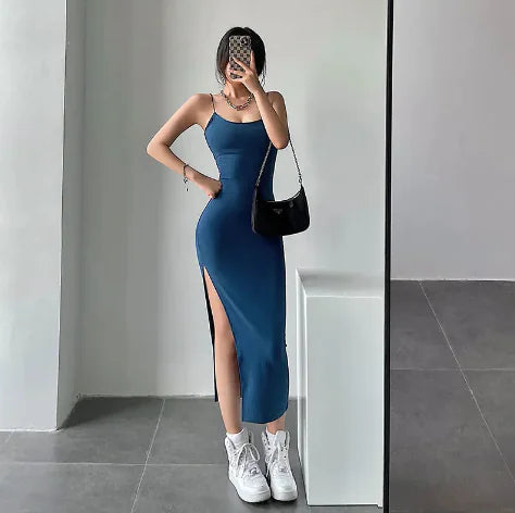 Elegant Spaghetti Strap Split Dress - Trendy Attic Store01