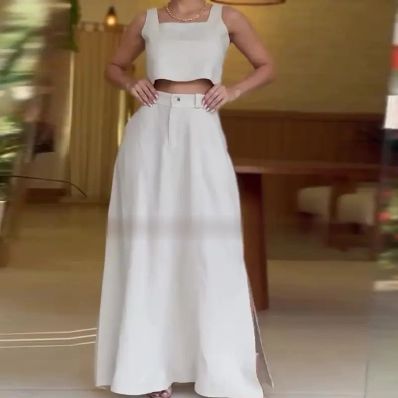 New Women's Casual Trendy Sleeveless Crop Top Two-Piece Set