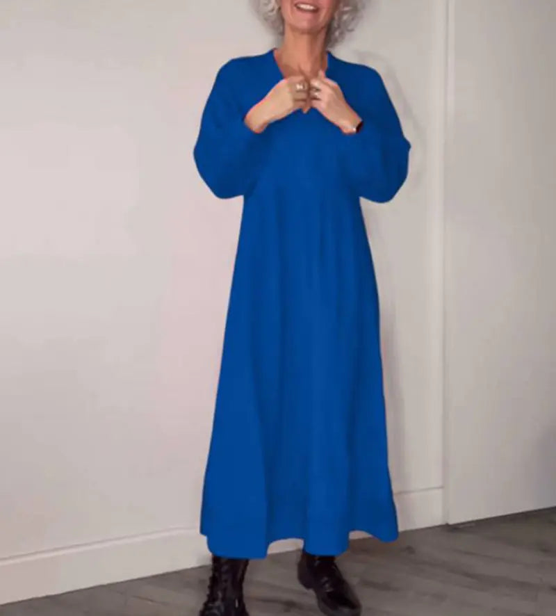 Fall Winter Women's Solid Color V-Neck Dress - Trendy Attic Store01