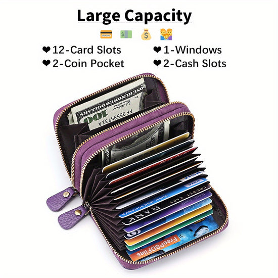 Genuine Leather RFID Wallet Small Zipper Card Holder