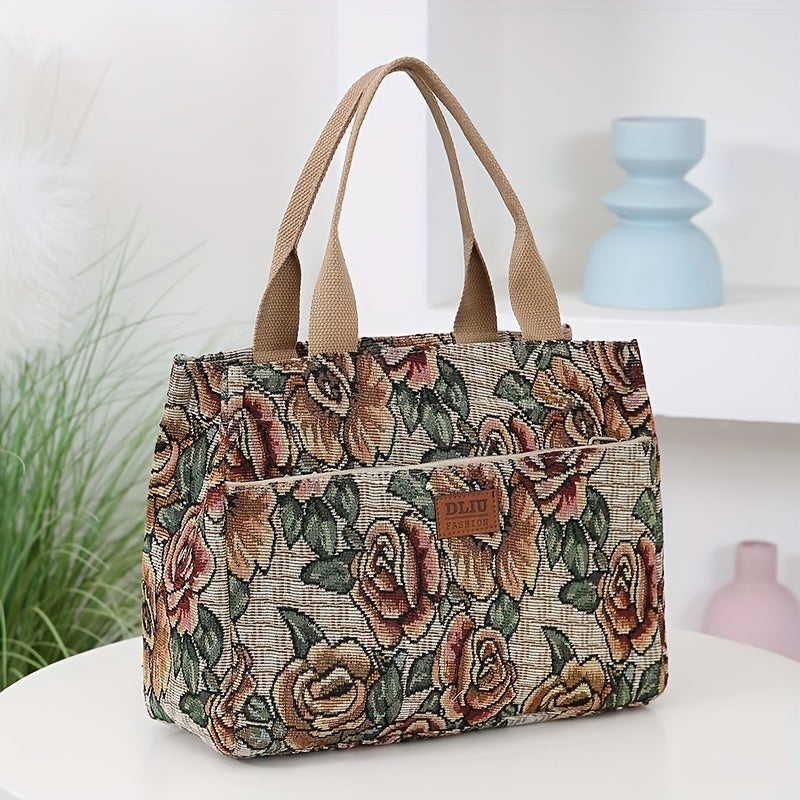 Retro Floral Oil Painting Tote Chic Lunch  Commute Bag