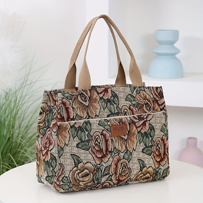 Retro Floral Oil Painting Tote Chic Lunch  Commute Bag