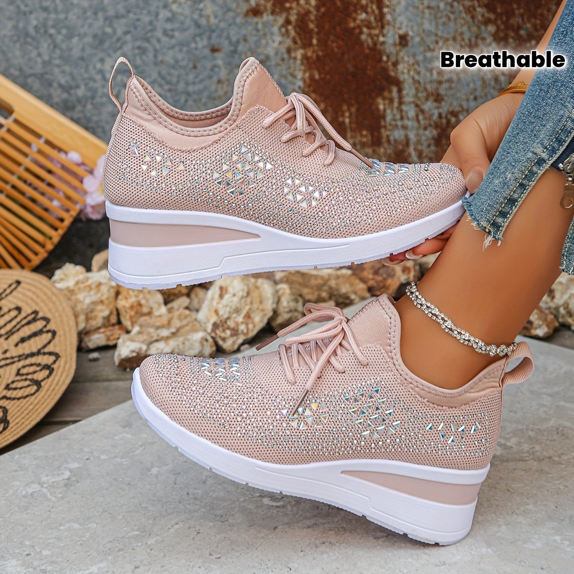Water Diamond Fly Woven HeightIncreasing Sports Sneakers