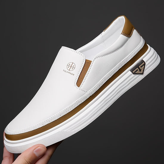 Stylish Mens SlipOn Loafers White Brown  Gold Accents