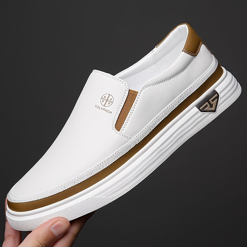 Stylish Mens SlipOn Loafers White Brown  Gold Accents