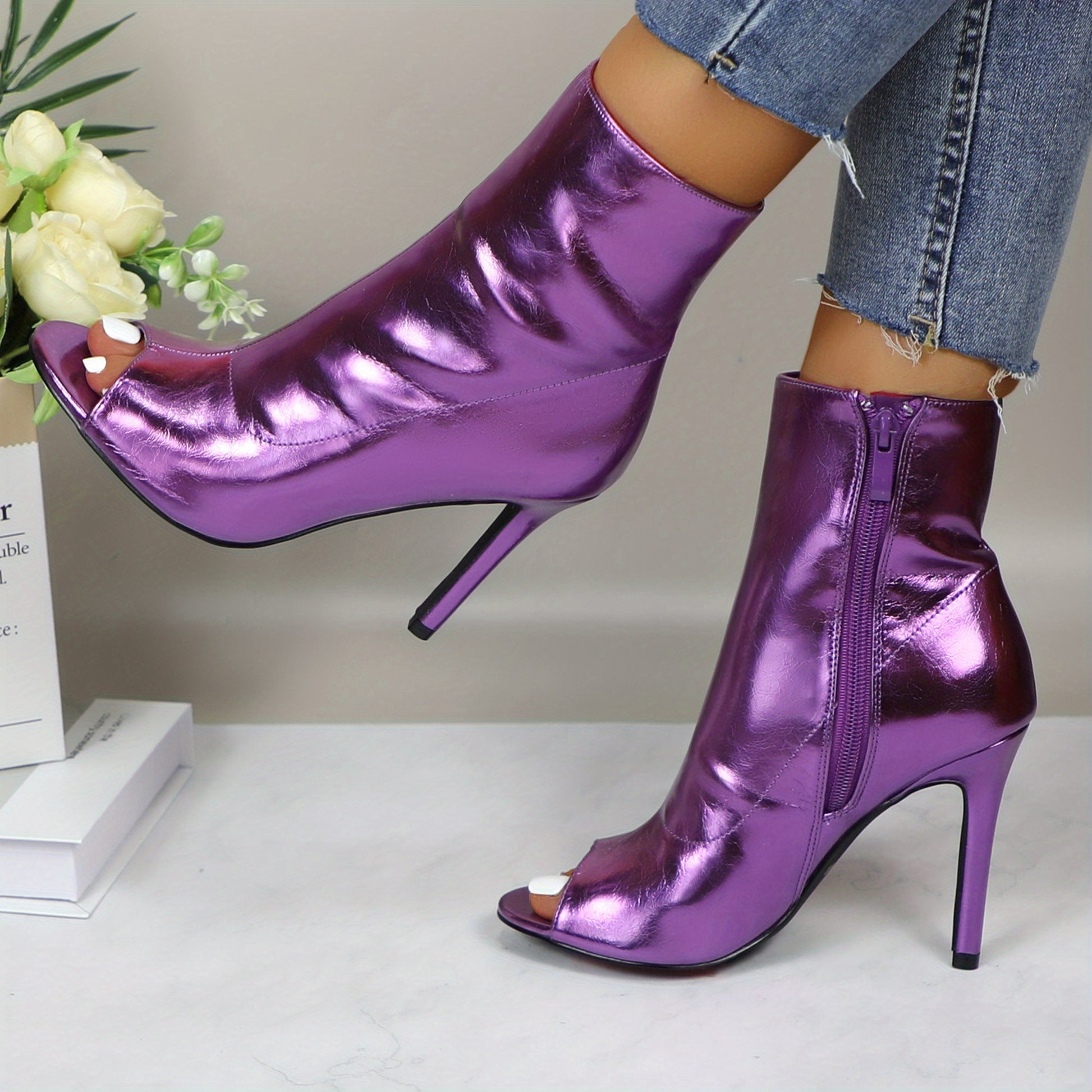 Purple Metallic Stiletto Boots Dance Party Shine