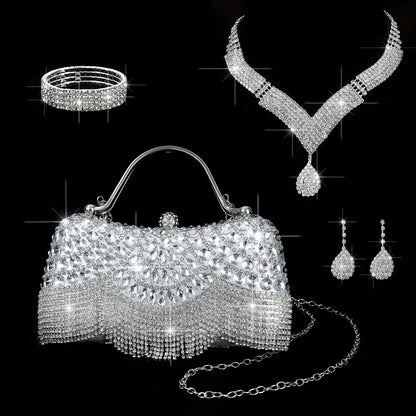 Luxury 4pc Evening Dress Set Gown Bag Jewelry