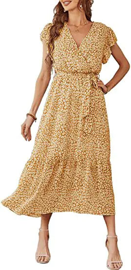 V-neck Short Sleeve Women's Floral Dress