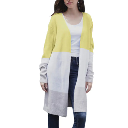 Striped Knit Long Cardigan Sweater for Women