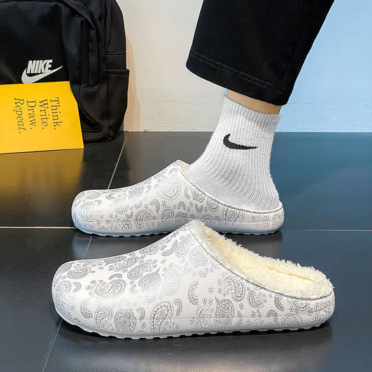 Warm Fleece-lined Non-slip Men's Slippers for Winter