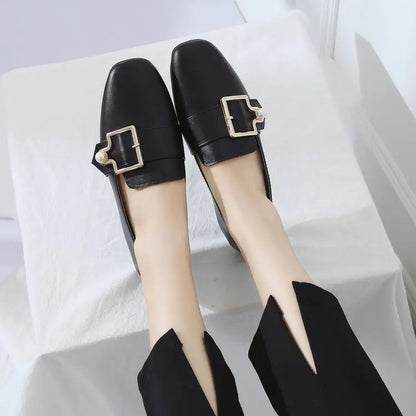 Fashionable Slip-On Women's Flats with Square Buckle