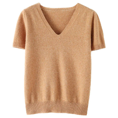 Women's V-Neck Short Sleeve Knit Sweater
