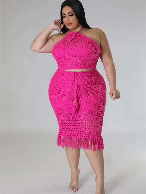 Plus Size 2-Piece Skirt Set with Crop Top and Maxi Skirt