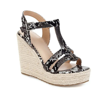 Large Snake Print Wedge Platform High Heel Sandals - Trendy Attic Store01