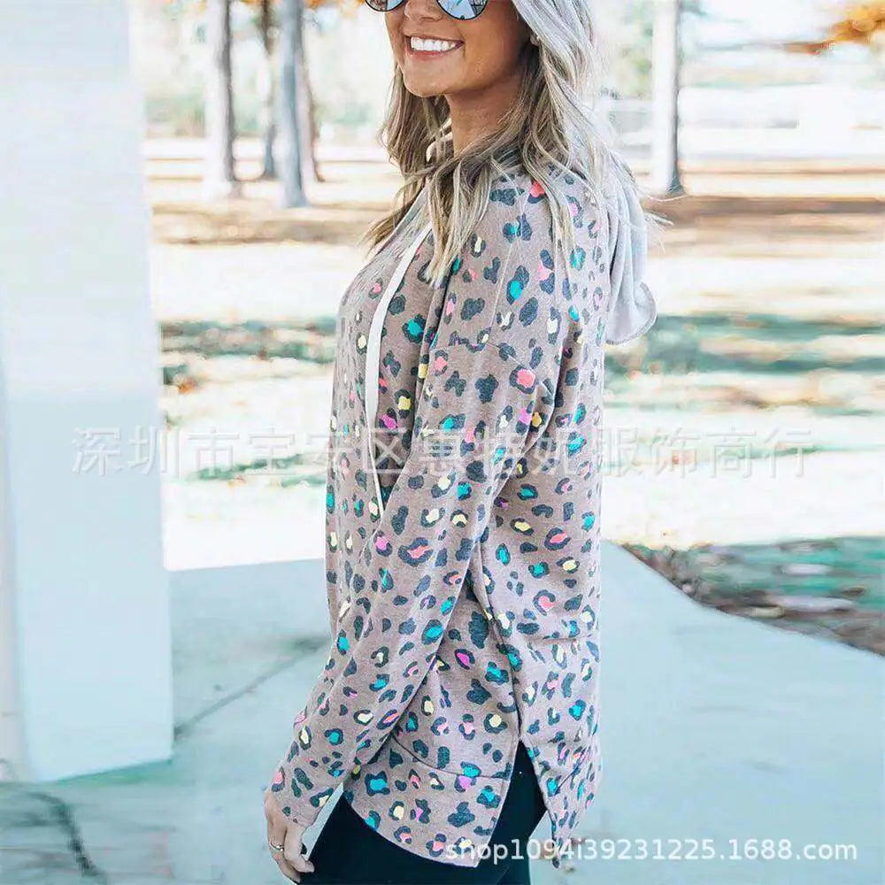 Fashionable Leopard Print Hooded Sweatshirt for Women