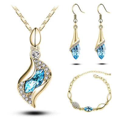 Crystal Earrings, Necklace, and Bracelet Three-Piece Set