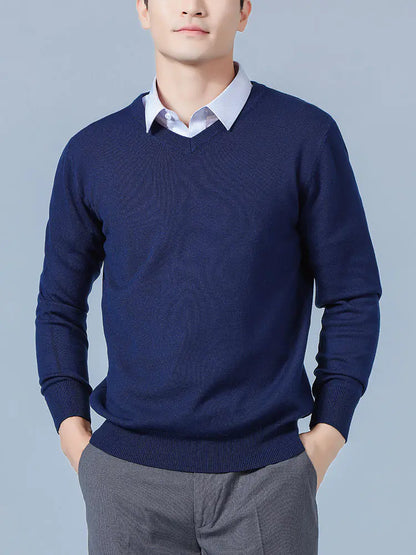 Men's V-Neck Cashmere Sweater - Soft Warm Pullover