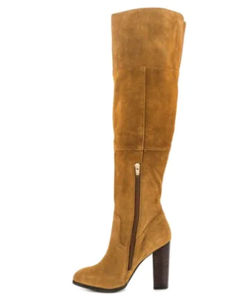 Knee-High Sheepskin Boots with Chunky Heels