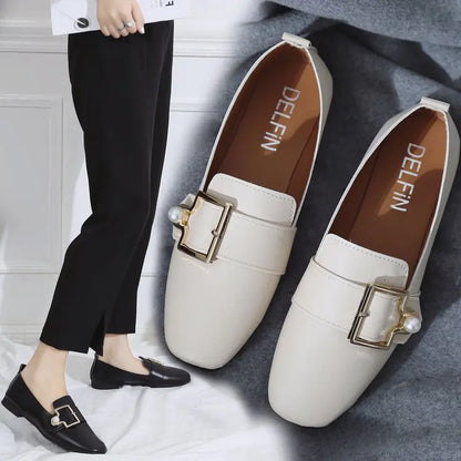 Fashionable Slip-On Women's Flats with Square Buckle
