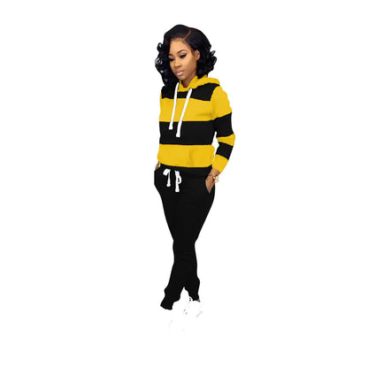 Striped Hooded Sweatshirt and Pants Set for Women