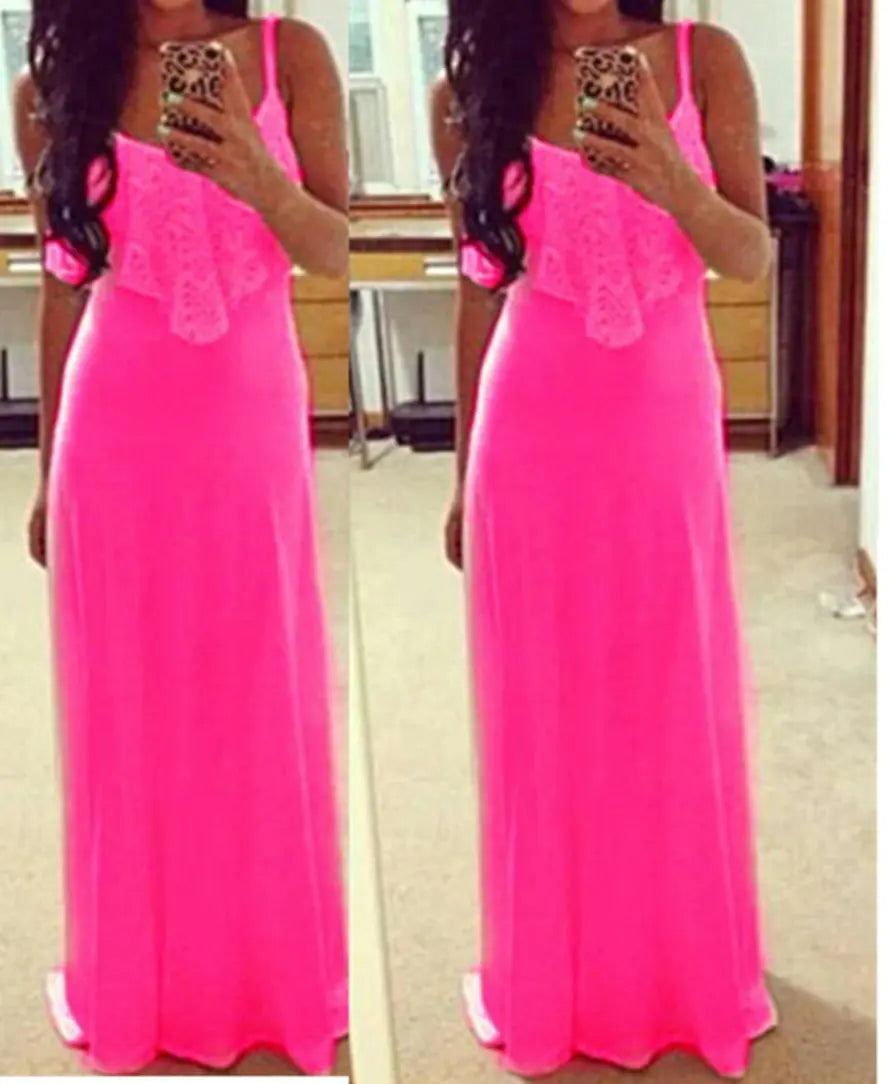 Fashionable Lace Maxi Dress with Spaghetti Straps