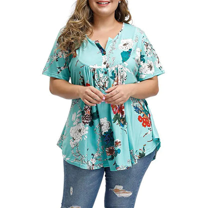 Plus Size V-Neck Printed T-Shirt for Women