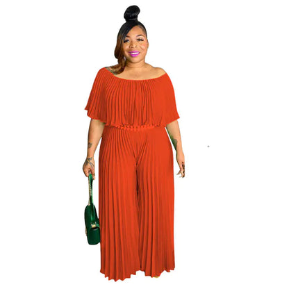 Plus Size Women's Ruffle Jumpsuit with Wide Leg Pants