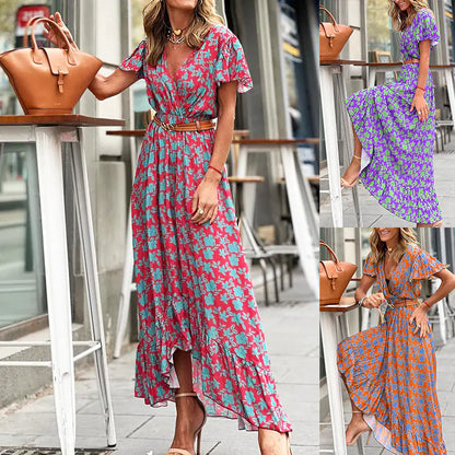 V-neck Irregular Dress for Women's Fashion