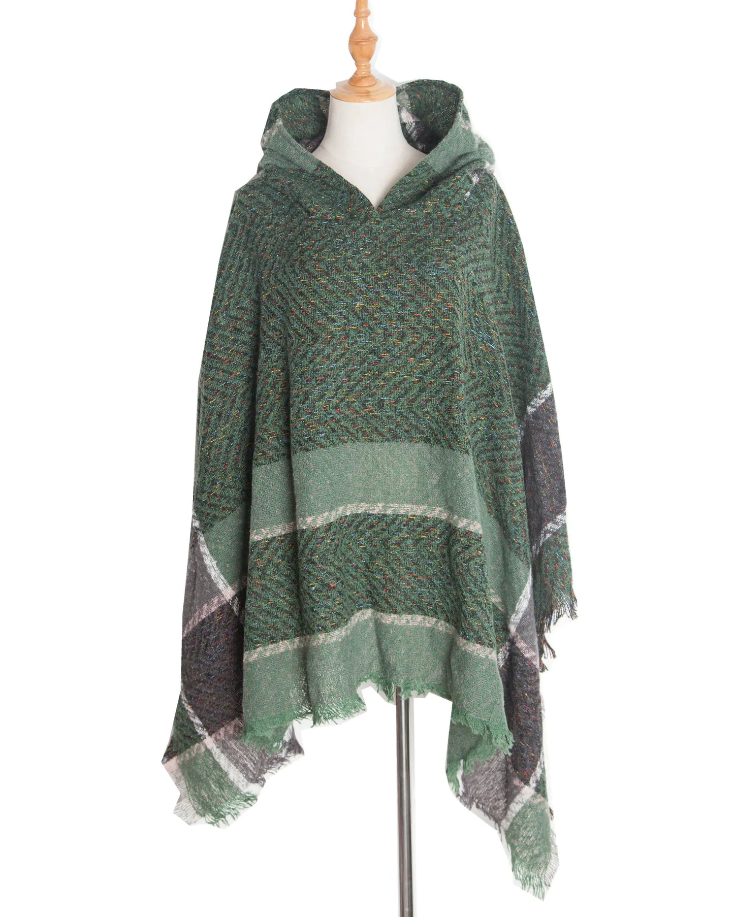 2022 Women's Hooded Houndstooth Cape Poncho