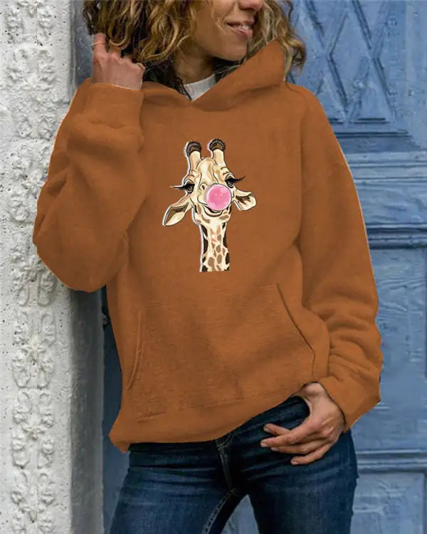 Solid Color Printed Round Neck Women's Sweater - Trendy Attic Store01