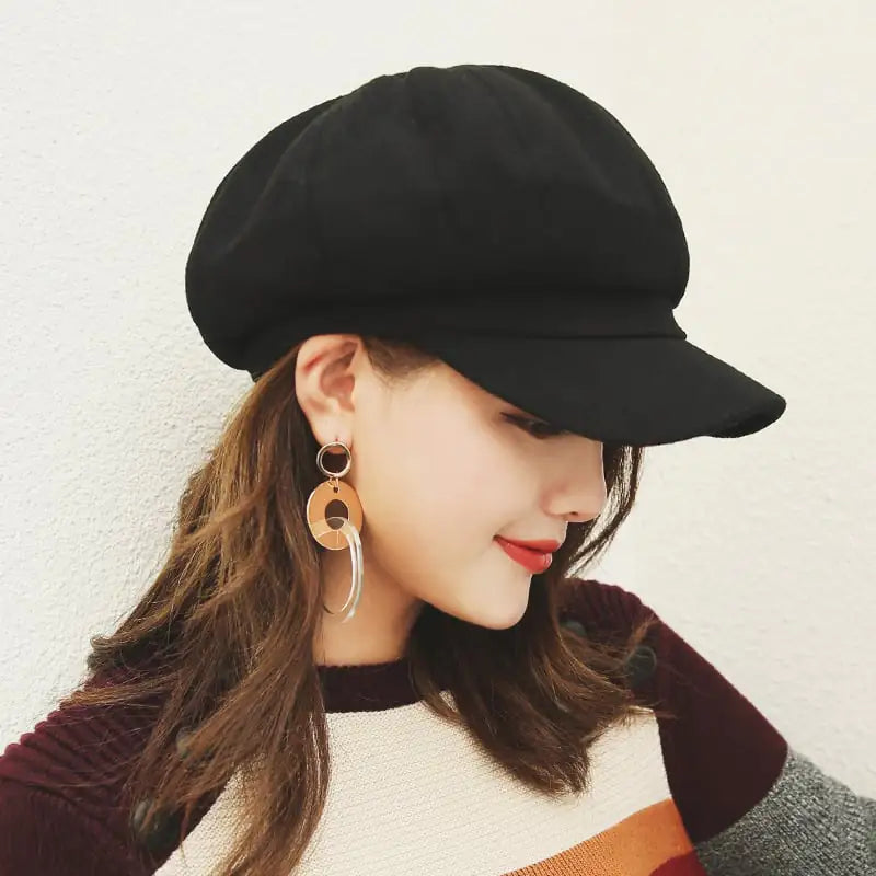 Octagonal Woolen Beret Hat for Casual Wear