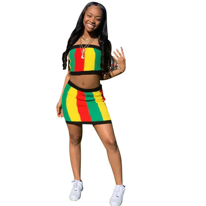 DN8240 Women's Striped Print Two-Piece Set Outfit