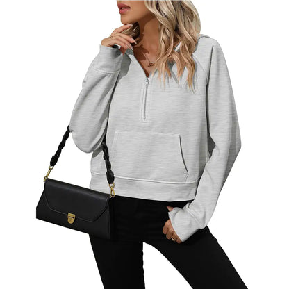 Chic Women's Fleece Half Zip Hooded Pullover Sweatshirt