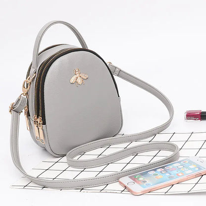 Mini Bee Shoulder Bag - Vintage PU Leather Crossbody