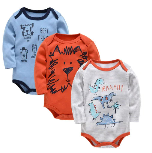Langarm-Babybody aus Baumwolle, 3er-Set (1 Stück)