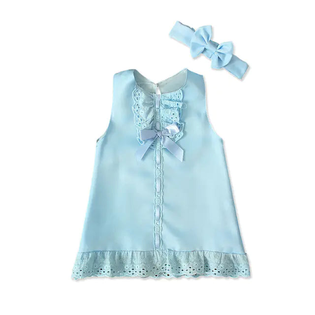 2pcs Set Baby Girl's Summer Dress with Bow Headband